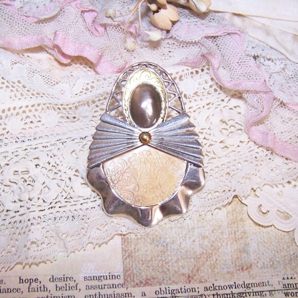 Carolyn Pollack Relios Sterling Silver Brass Mother of Pearl Pendant - Picture 5 of 7